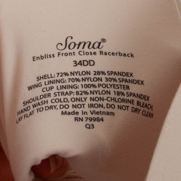 Soma Womens Enbliss Front Close Racerback Bra Size 34DD Nude Intimate Neutral - Picture 3 of 5